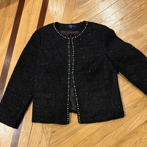 Talbots Black sparkle Tweed Blazer with Pearl Trim